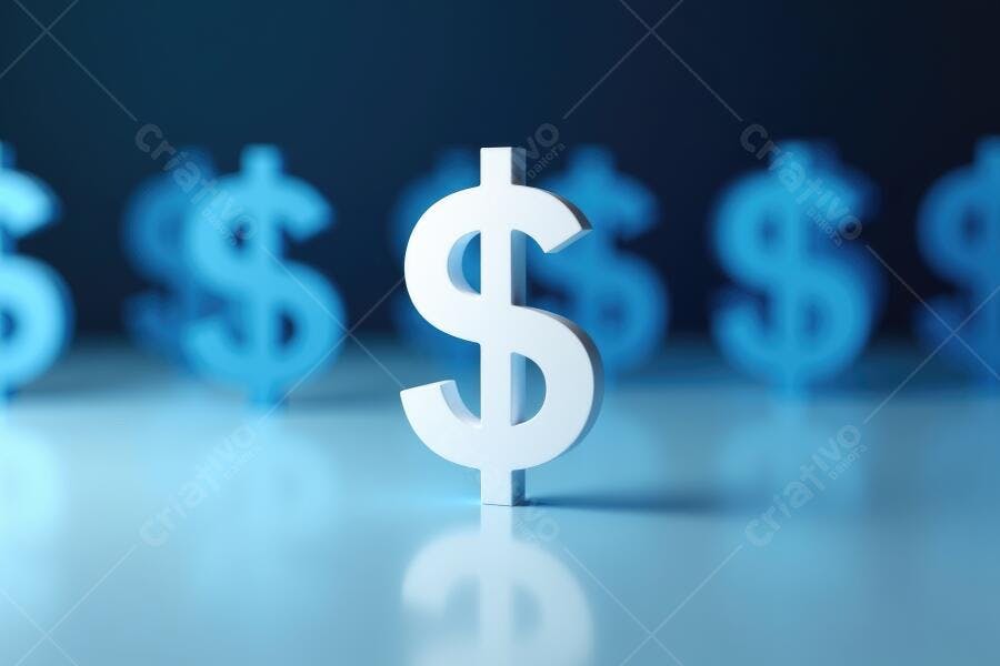 Foto Símbolo Dólar Branco Foco Central Fundo Azul Escuro
