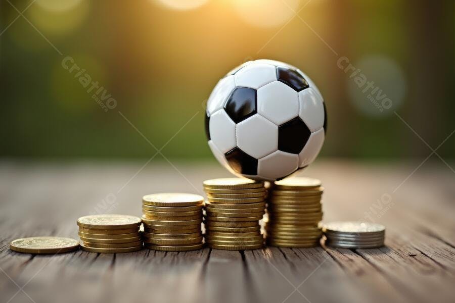 Foto Bola de Futebol Empilhada em Moedas Investimento Esportivo