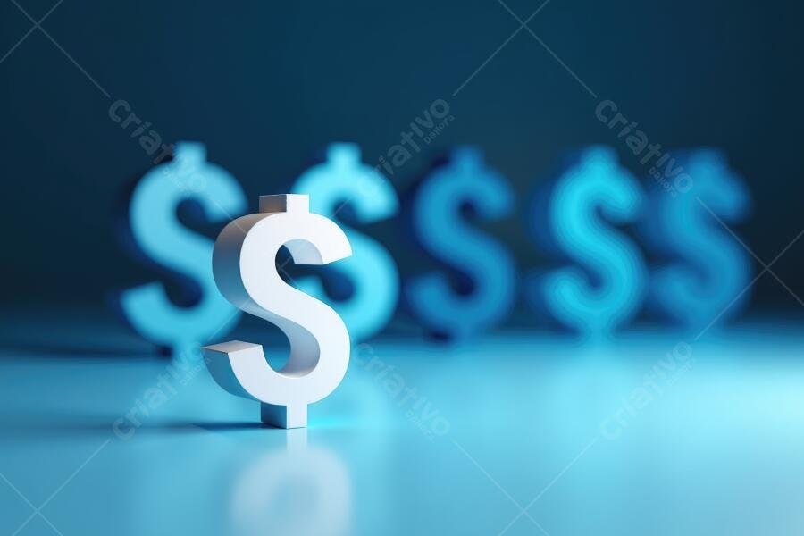 Símbolo Dólar Branco Foco Fundo Azul Desfocado Dinheiro