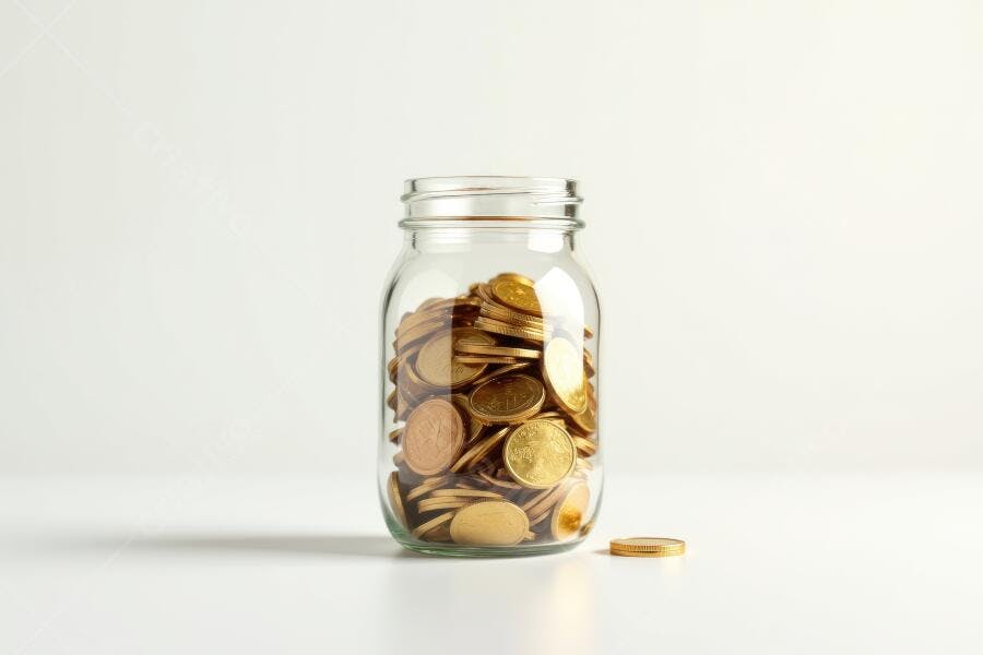Foto Pote de Vidro Cheio de Moedas Economia Finanças