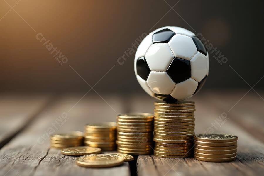 Foto Bola de Futebol sobre Pilha de Moedas de Ouro Negócios Esporte