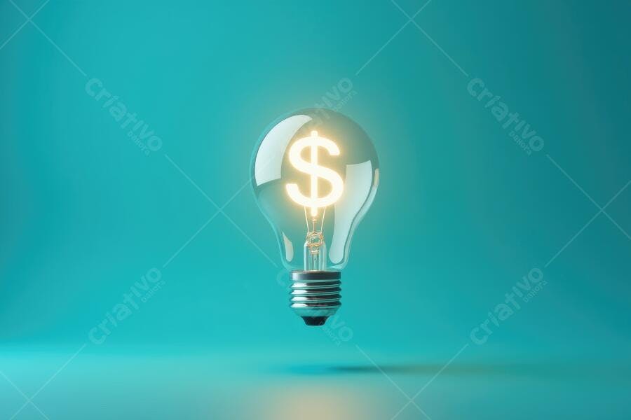 Foto Lâmpada Ideia Dinheiro Símbolo Dólar Fundo Azul
