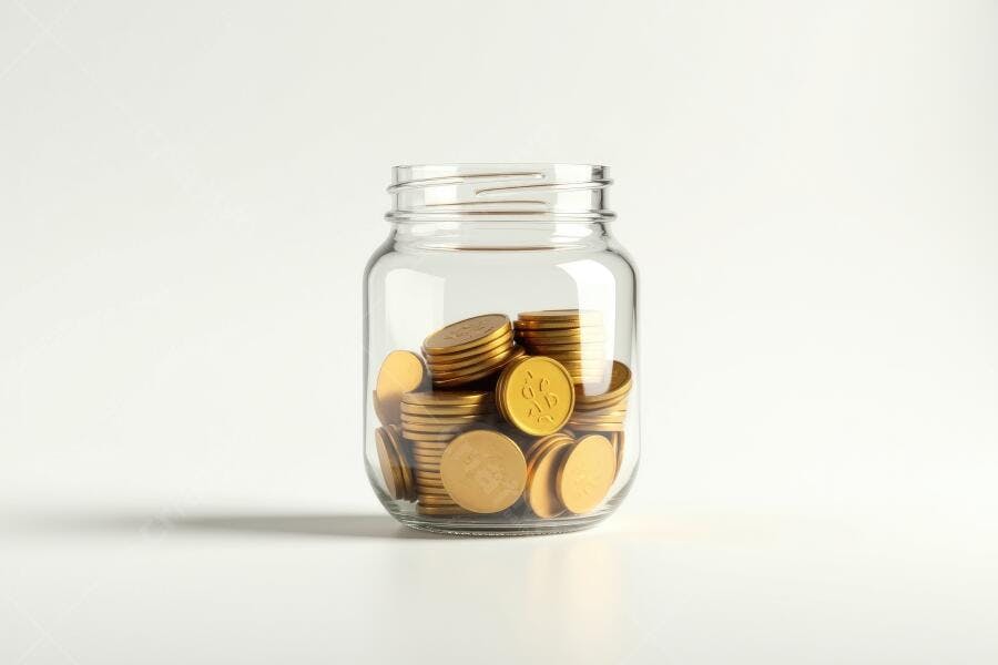 Foto Pote de Vidro Moedas Douradas Economia Finanças