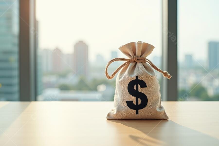 Foto Saco de Dinheiro Símbolo Dólar Mesa Escritório Janela
