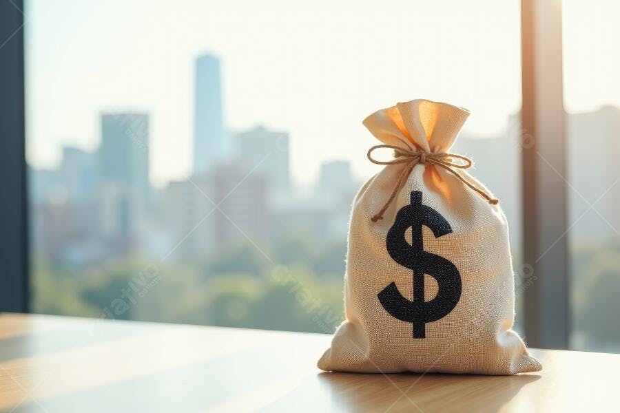 Foto Saco de Dinheiro Símbolo Dólar Fundo Urbano Financeiro