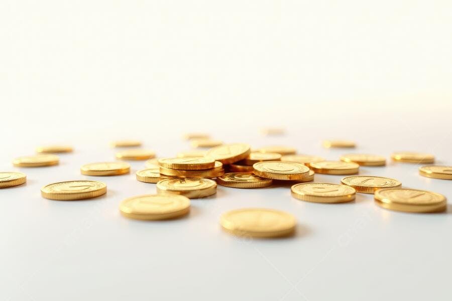Foto Moedas de Ouro Espalhadas Fundo Branco Dinheiro