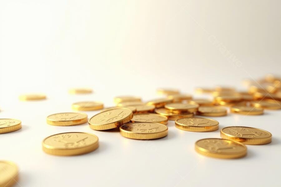 Foto Moedas Douradas Espalhadas Fundo Branco Dinheiro