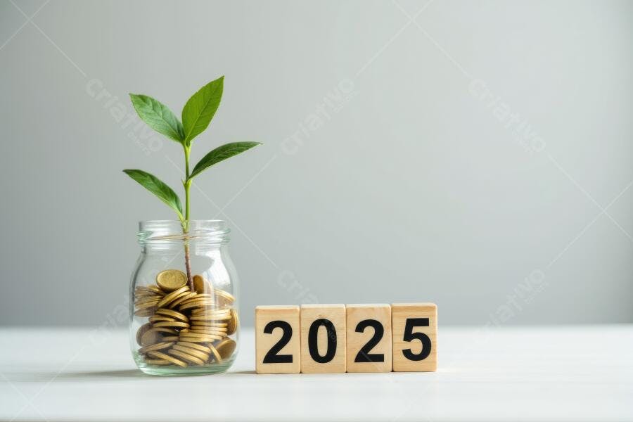 Foto Planta Crescendo Pote Moedas Blocos 2025 Investimento