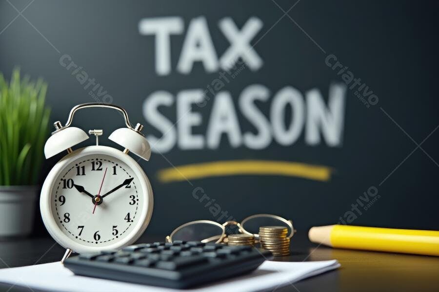 Foto Relógio Despertador Calculadora Imposto de Renda Tax Season