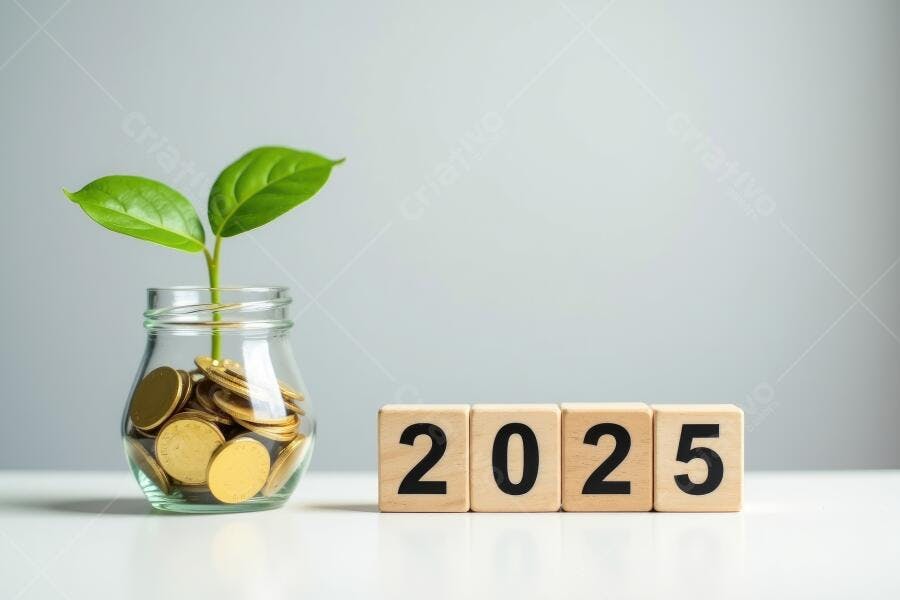 Foto Planta Crescendo Moedas Pote Ano 2025 Investimento Futuro