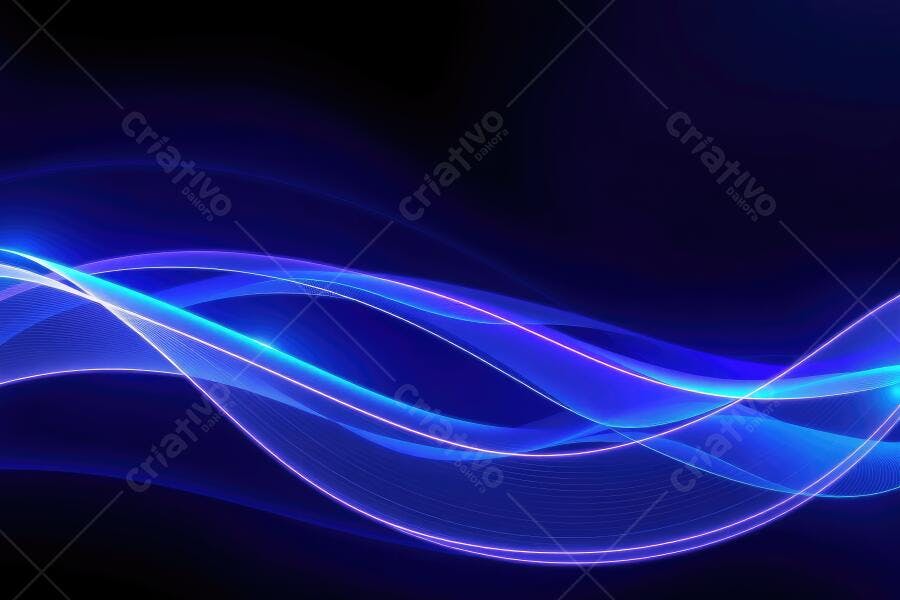 Fundo Abstrato Ondas Azuis e Roxas Luz Neon Digital