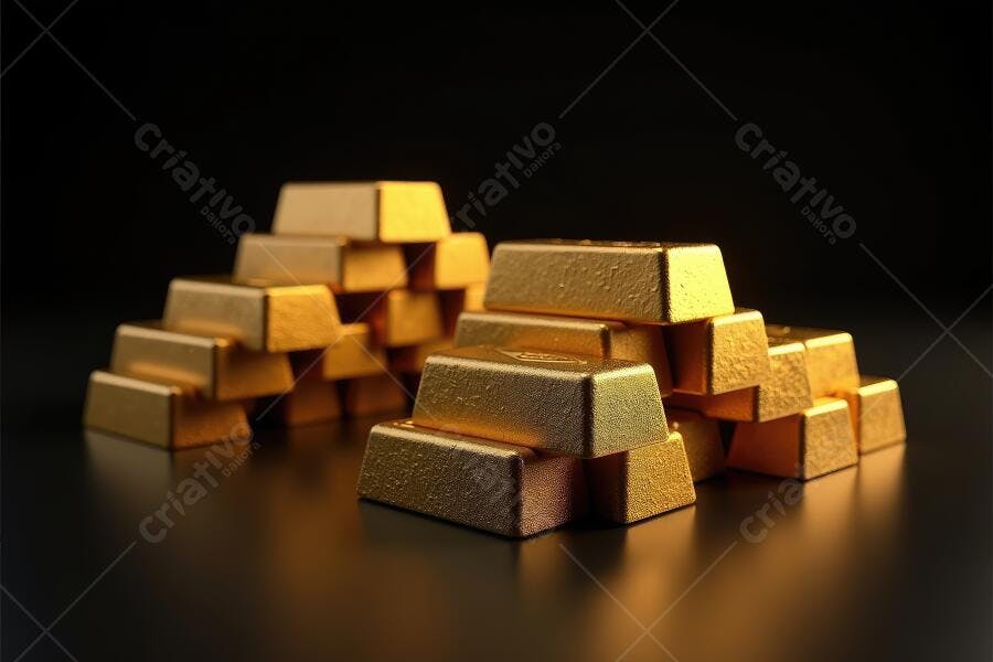 Foto Barras de Ouro Empilhadas Fundo Escuro Riqueza