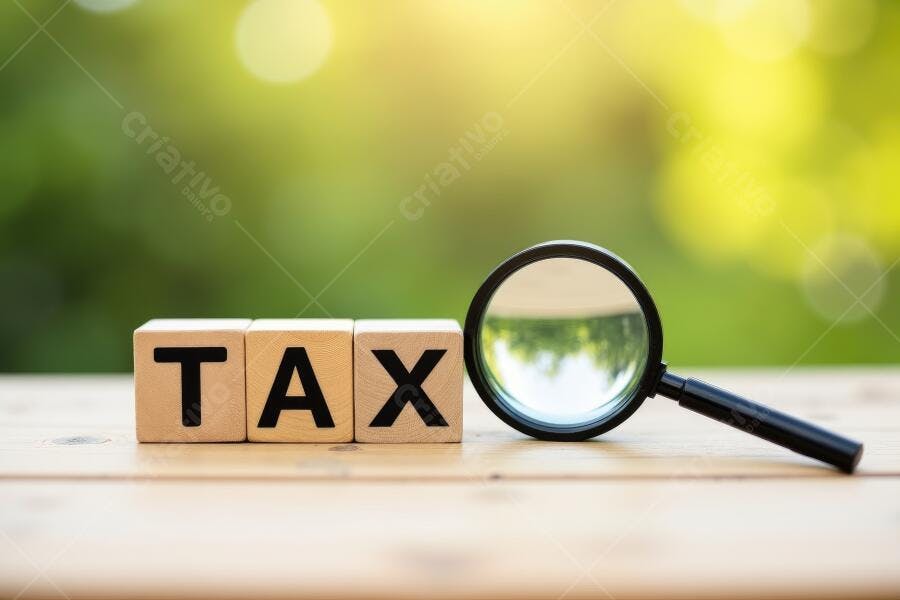 Foto Lupa e Blocos de Madeira Escrito TAX Impostos
