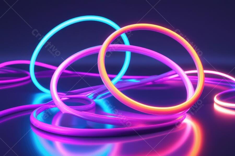 Foto Anéis de Neon Coloridos Luz Ultravioleta Abstrato