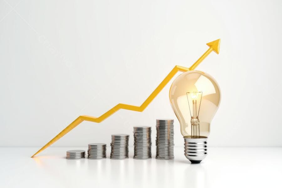Foto Lâmpada Moedas Gráfico Crescimento Financeiro Ideia