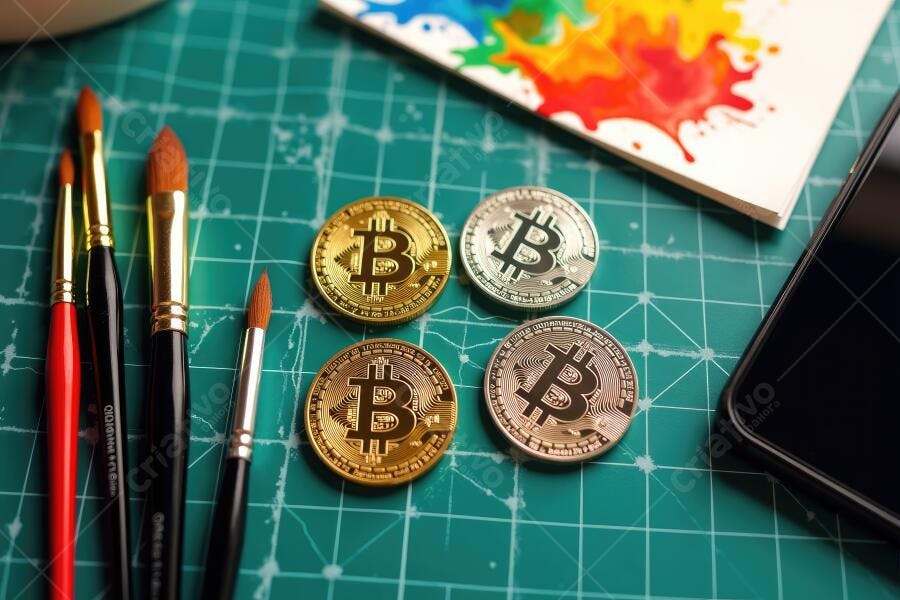 Foto Bitcoins Pincéis Arte Digital Criptomoedas