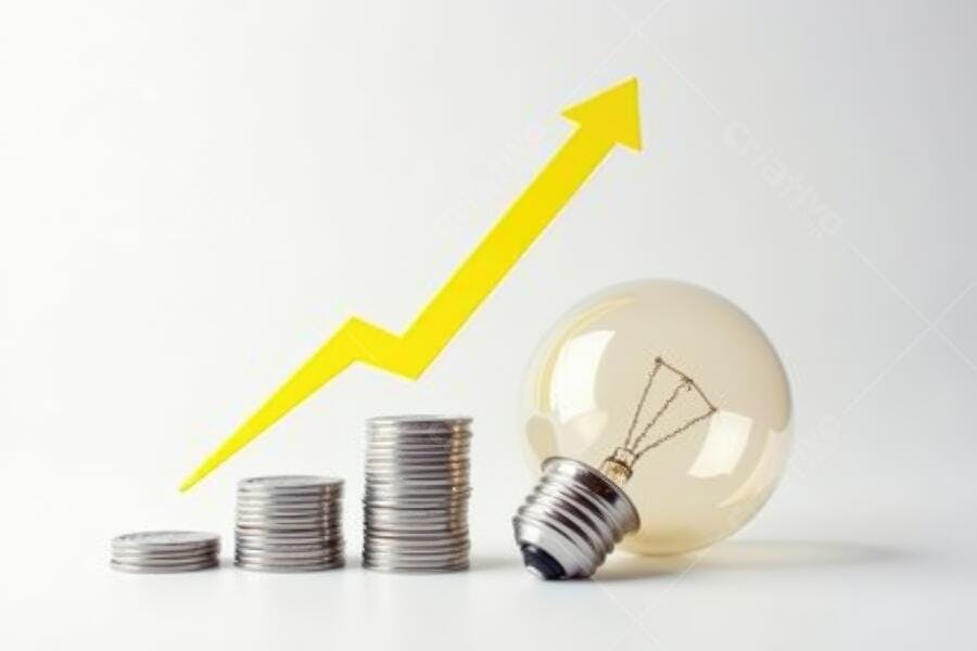 Foto Lâmpada Moedas Gráfico Crescimento Financeiro