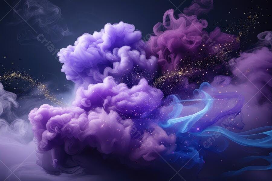 Foto Fumaça Abstrata Roxa Azul com Partículas Brilhantes