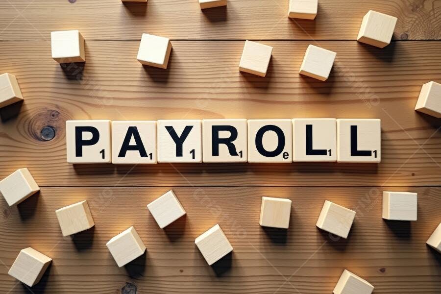 Foto Blocos de Letras Formando a Palavra Payroll em Madeira
