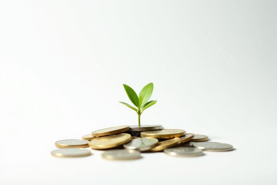Foto Planta Crescendo Moedas Fundo Branco Investimento