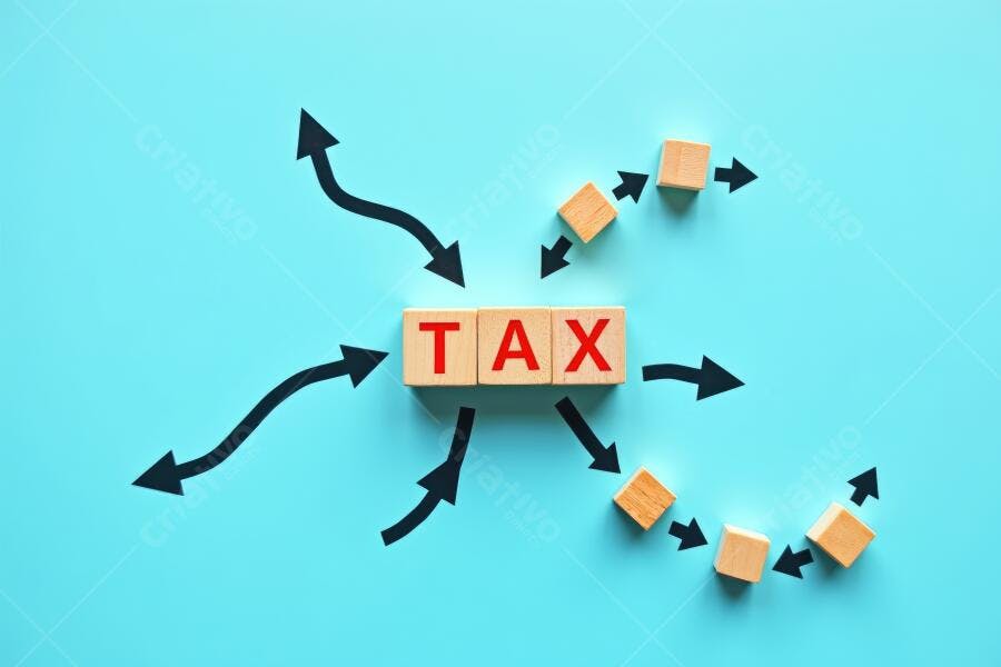 Foto Cubos TAX Setas Apontando para Várias Direções Impostos