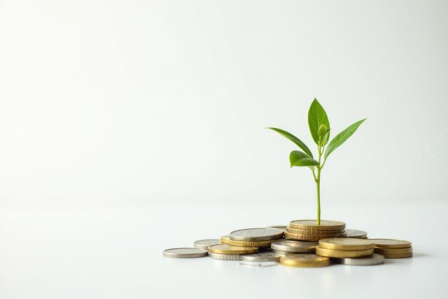 Foto Planta Crescendo Moedas Investimento Financeiro Fundo Branco