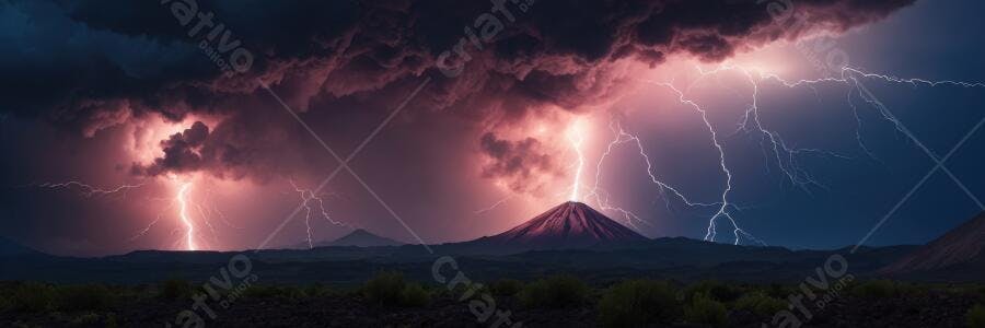 Foto Raios e Tempestade Noturna Montanhas Vulcão