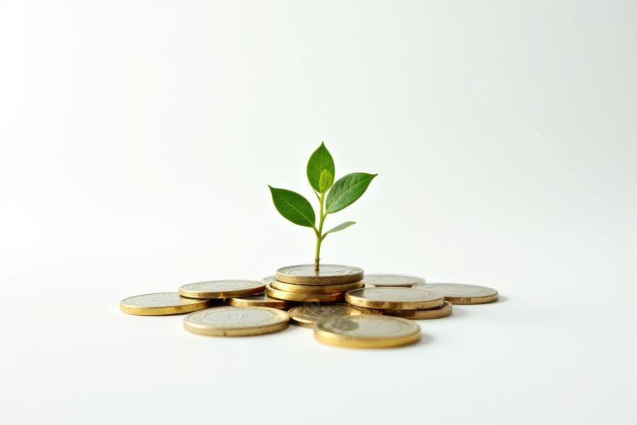 Foto Planta Crescendo Moedas Investimento Financeiro Fundo Branco