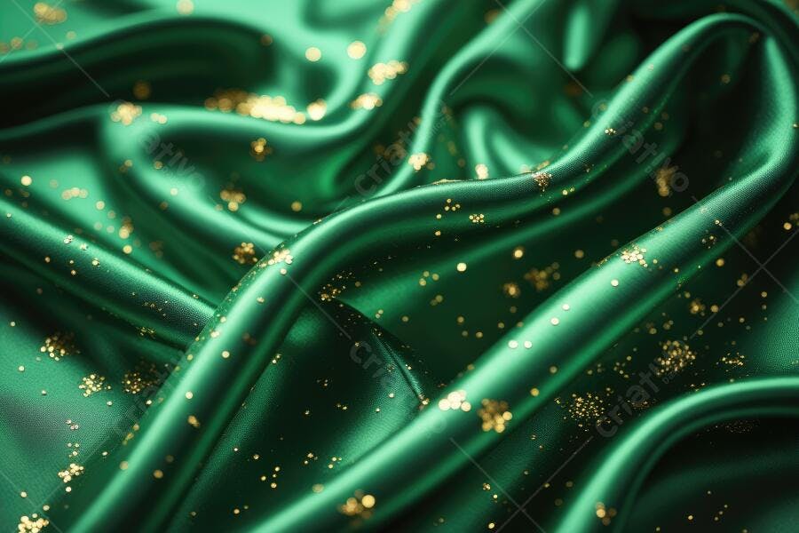 Foto Tecido Seda Verde Esmeralda com Glitter Dourado Textura