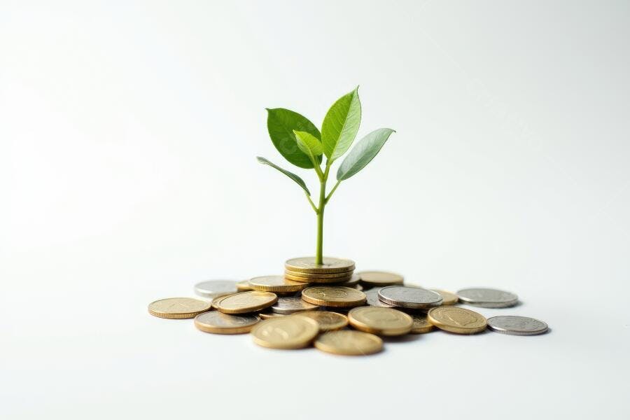 Foto Planta Crescendo Moedas Investimento Financeiro Fundo Branco