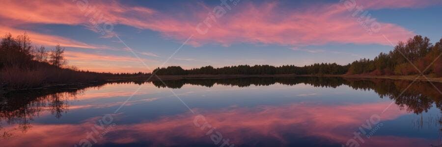 Foto Pôr do Sol Rosa Lago Reflexo Árvores Paisagem Natural