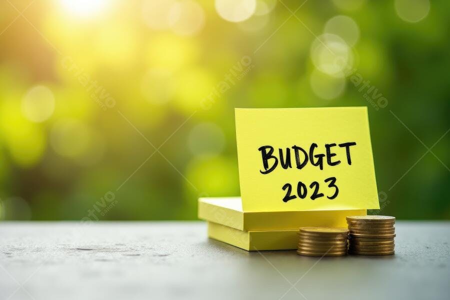 Foto Orçamento 2023 Notas Adesivas Moedas Fundo Verde