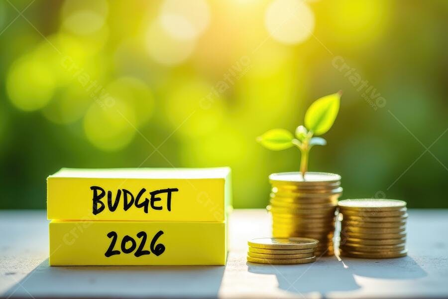 Foto Budget 2026 Moedas Planta Crescendo Economia
