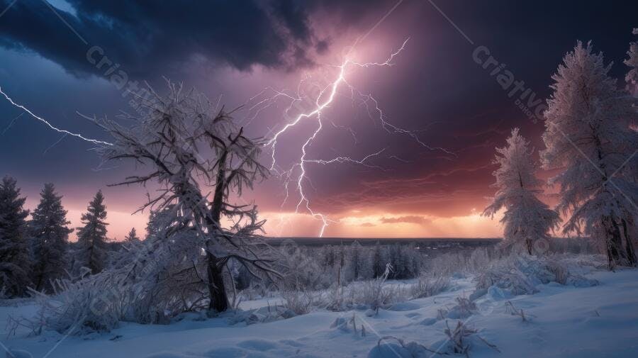 Foto Raio Tempestade Neve Inverno Paisagem Noturna