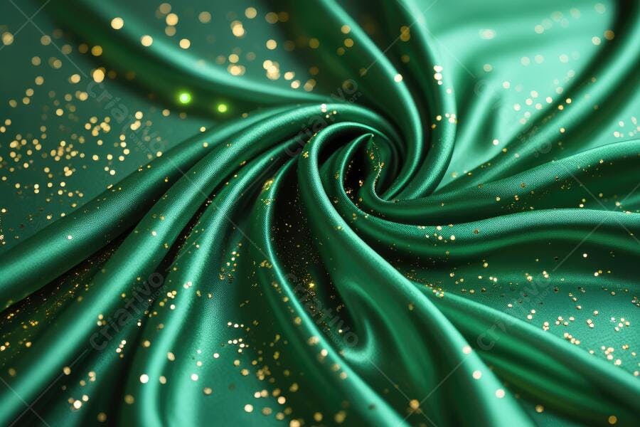 Foto Tecido Seda Verde Drapeado com Glitter Dourado