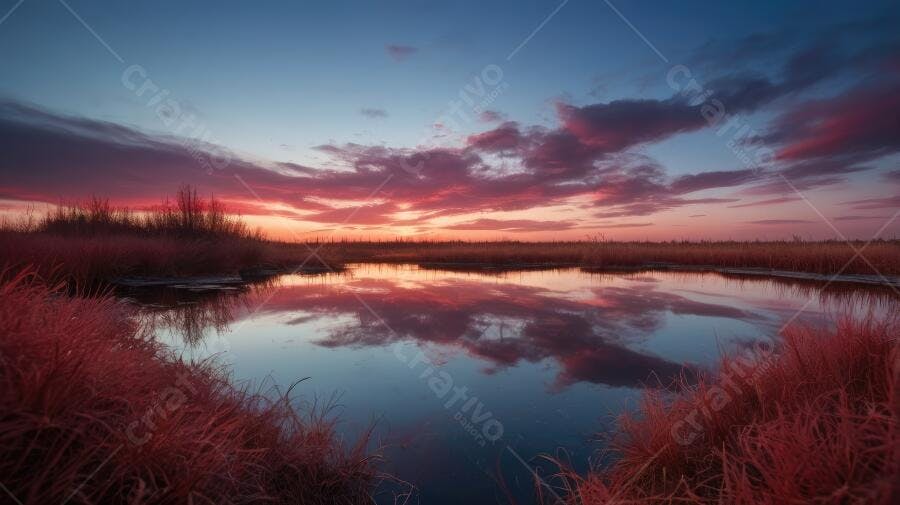 Foto Pôr do Sol Lago Reflexo Céu Alaranjado Natureza