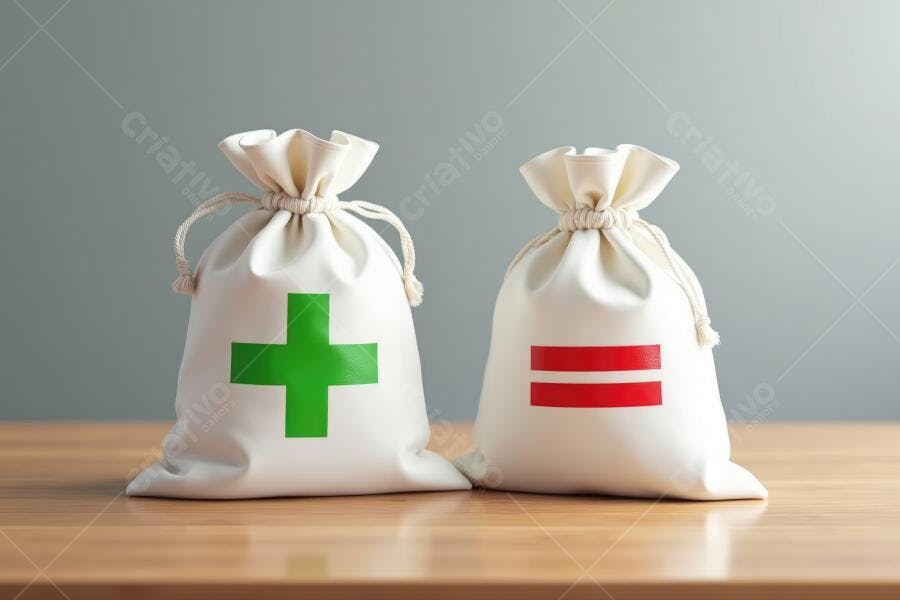 Foto Sacos de Dinheiro Símbolos Saúde e Dívida