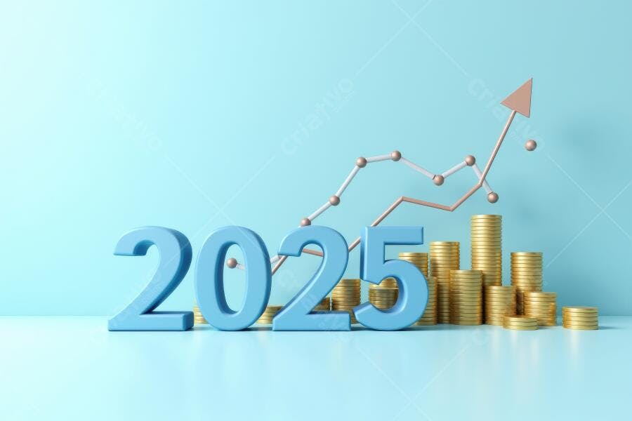 Foto 2025 Crescimento Financeiro Gráfico de Barras Moedas