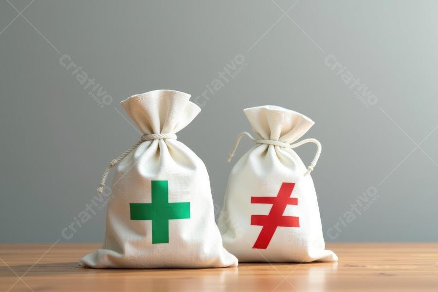 Foto Sacos de Dinheiro Símbolos Mais e Diferente Finanças
