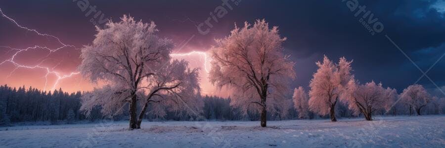 Foto Paisagem Inverno Neve Árvores Congeladas Tempestade Raios