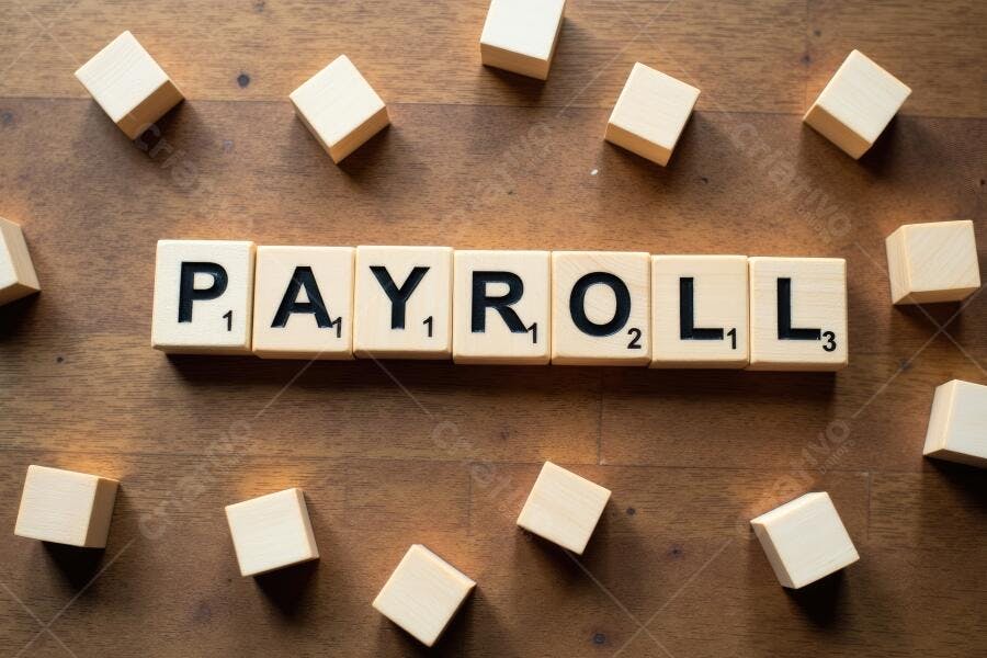 Foto Palavra Payroll em Blocos de Madeira Escrivaninha
