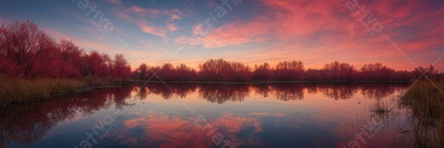 Foto Pôr do Sol Lago Panorâmico Céu Rosa Alaranjado