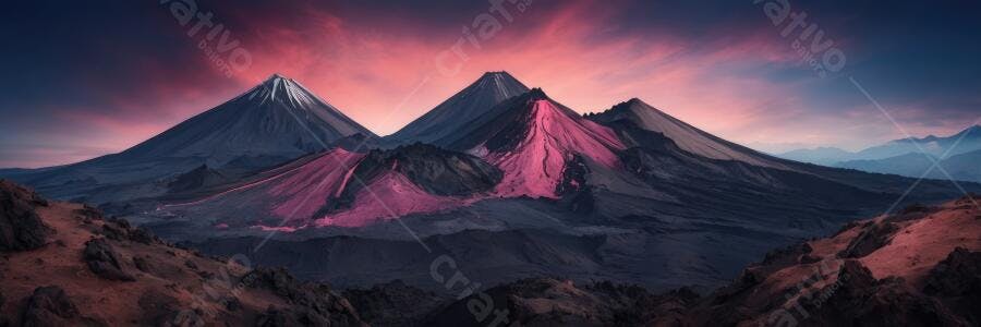 Foto Montanhas Picos Nevados Céu Rosa Pôr do Sol