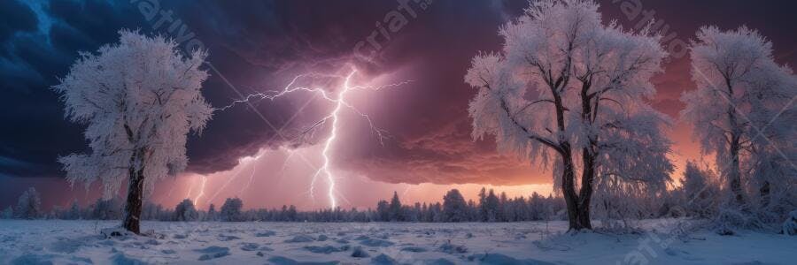 Foto Paisagem Inverno Neve Raio Tempestade Céu Dramático