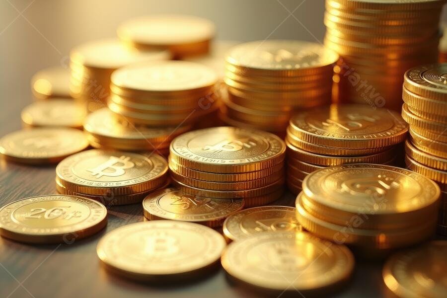 Foto Moedas de Bitcoin Empilhadas Mercado Financeiro Criptomoedas