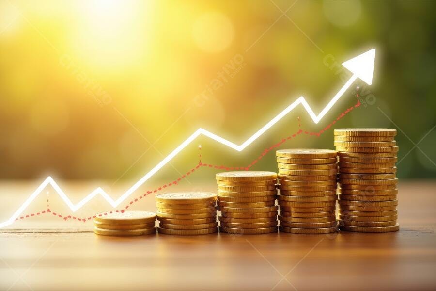 Foto Moedas Empilhadas Gráfico Crescimento Financeiro Luz Dourada