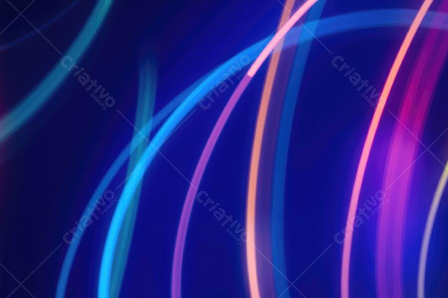 Foto Abstrata Linhas de Luz Neon Coloridas Fundo Azul Escuro