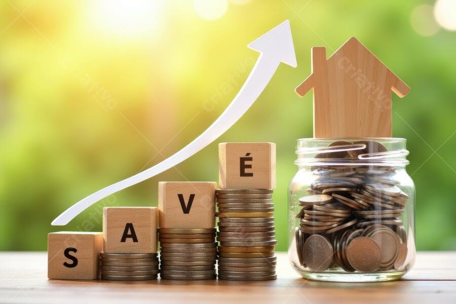 Foto Economia Investimento Imobiliário com Moedas e Símbolo de Casa