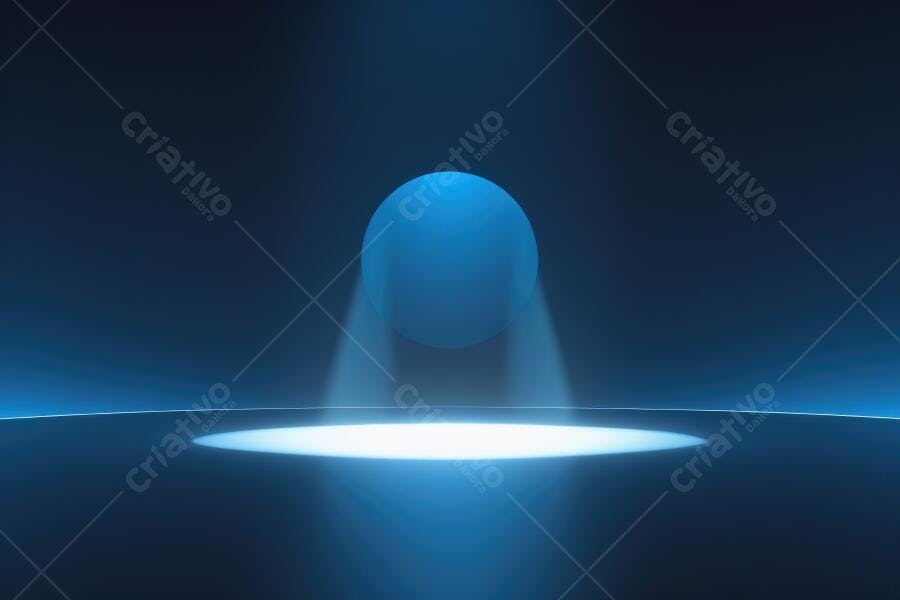 Foto Esfera Azul Flutuante Palco Iluminado Fundo Escuro