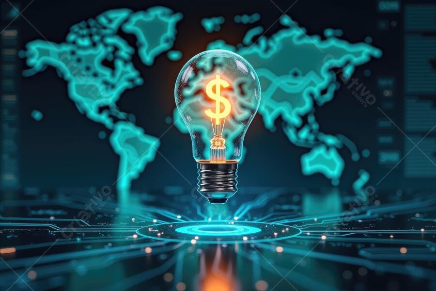 Lâmpada Ideia Dólar Mapa Mundi Tecnologia Financeira